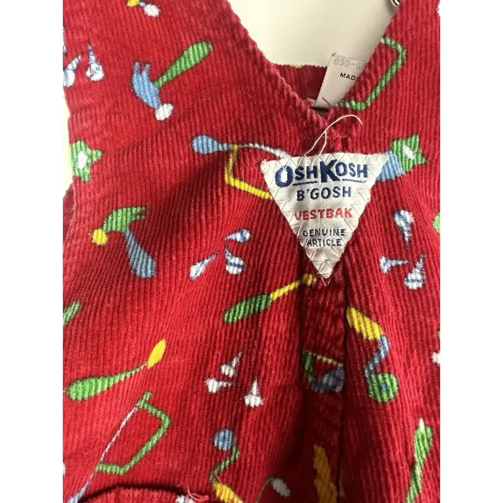 Vintage OshKosh B'Gosh Bib Overalls Red Corduroy Toolbox Tools USA Made 18 Month - Picture 5 of 16
